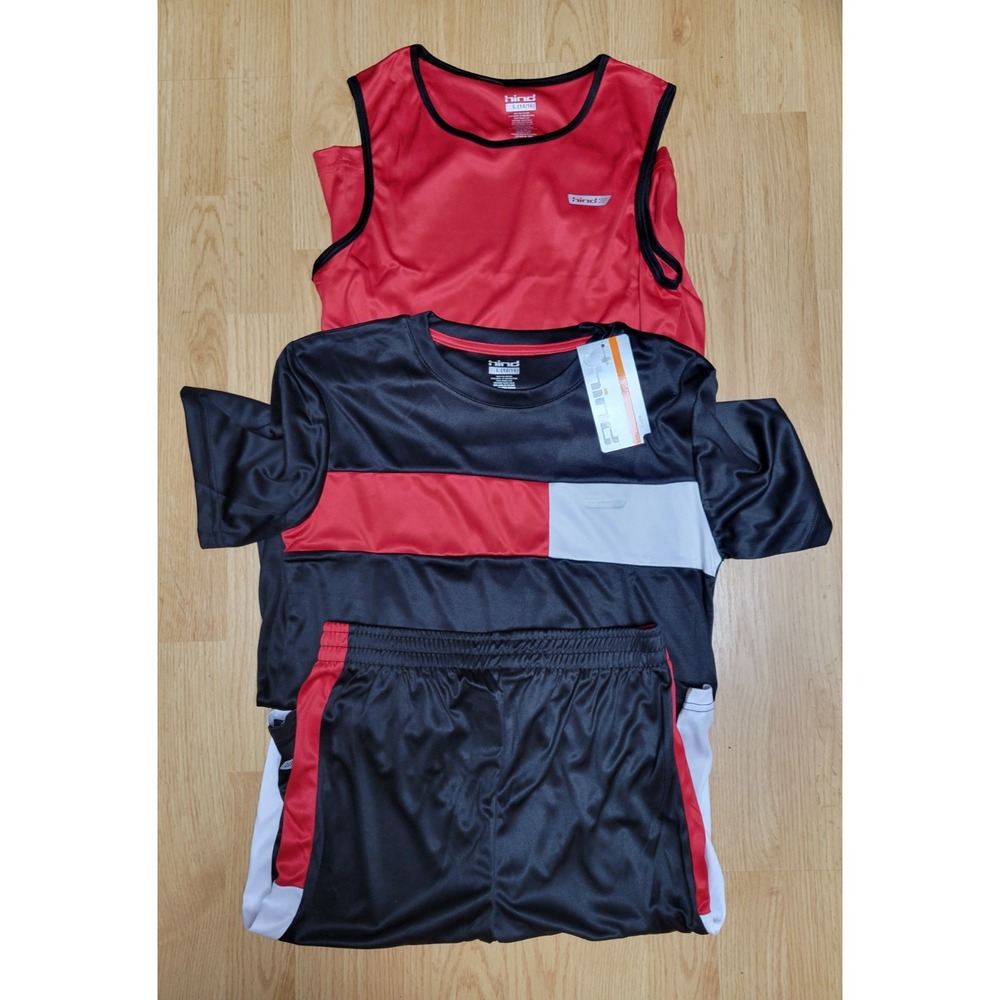 Hind Boys Size Large (14/16) 3 Piece Set Shirt Shorts Tank Red/Black/White NWT